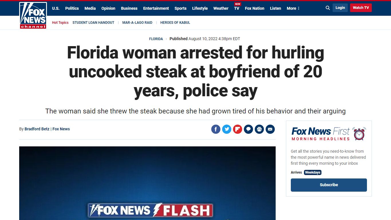 Florida woman arrested for hurling uncooked steak at boyfriend of 20 ...